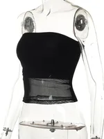 Corset en maille pour femme, haut court noir, bustier tubulaire en patchwork, camisole sexy initiée, streetwear d'été, mince, sans bretelles, précieux, Y 5