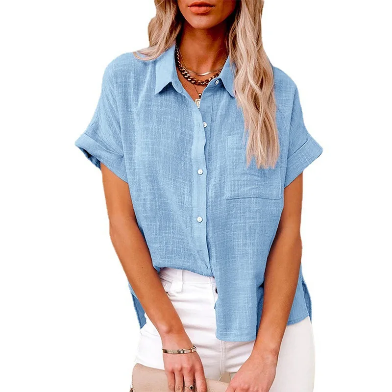 Linen Casual Short Sleeve Blouse for Women