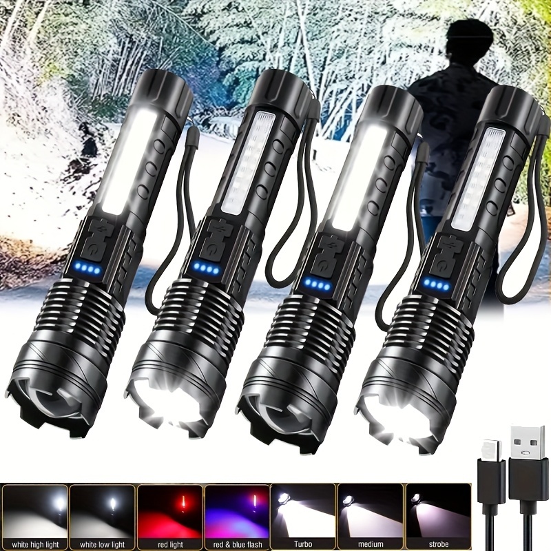 High Strong Power Led Flashlights Tactical Emergency Spotlights Telescopic Zoom Built-in Battery USB Rechargeable Camping Torch