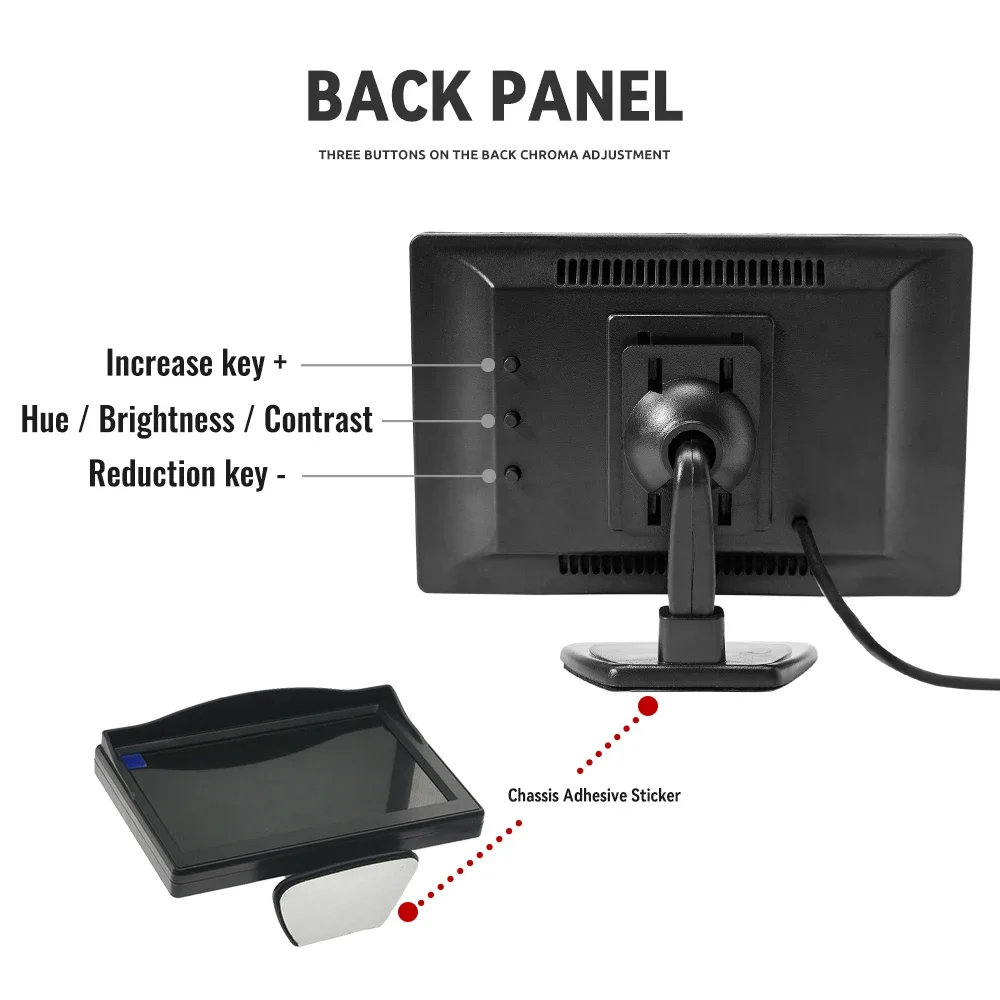 Car Display Monitor 5 Inch AHD Monitor Screen 2 Way Video Input TFT Display For Rear View Camera Vehicle Parking Reverse Backup