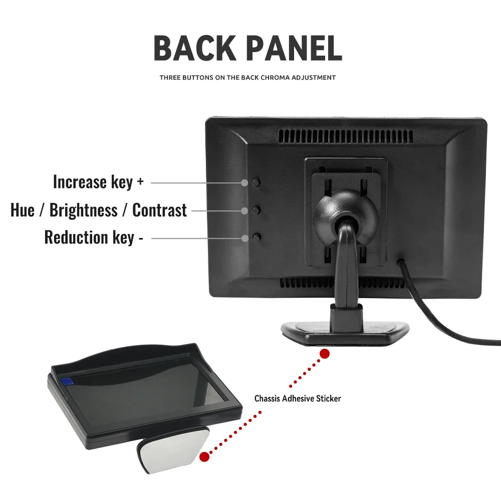 BINWEI 5-calowy samochodowy monitor AHD z 2-drożnym wejściem wideo 5-calowy wyświetlacz TFT do kamery cofania Parking pojazdu Wsteczne cofanie