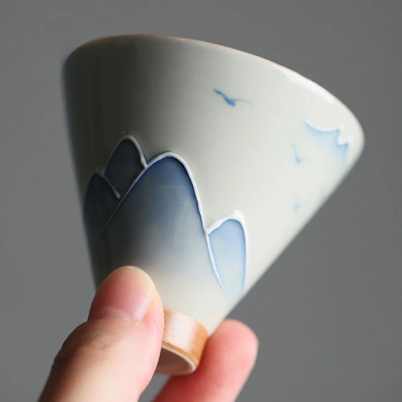 Hand-painted landscape hats teacups kung fu tea set grass ash ceramic underglaze color drinking tea tasting single cups