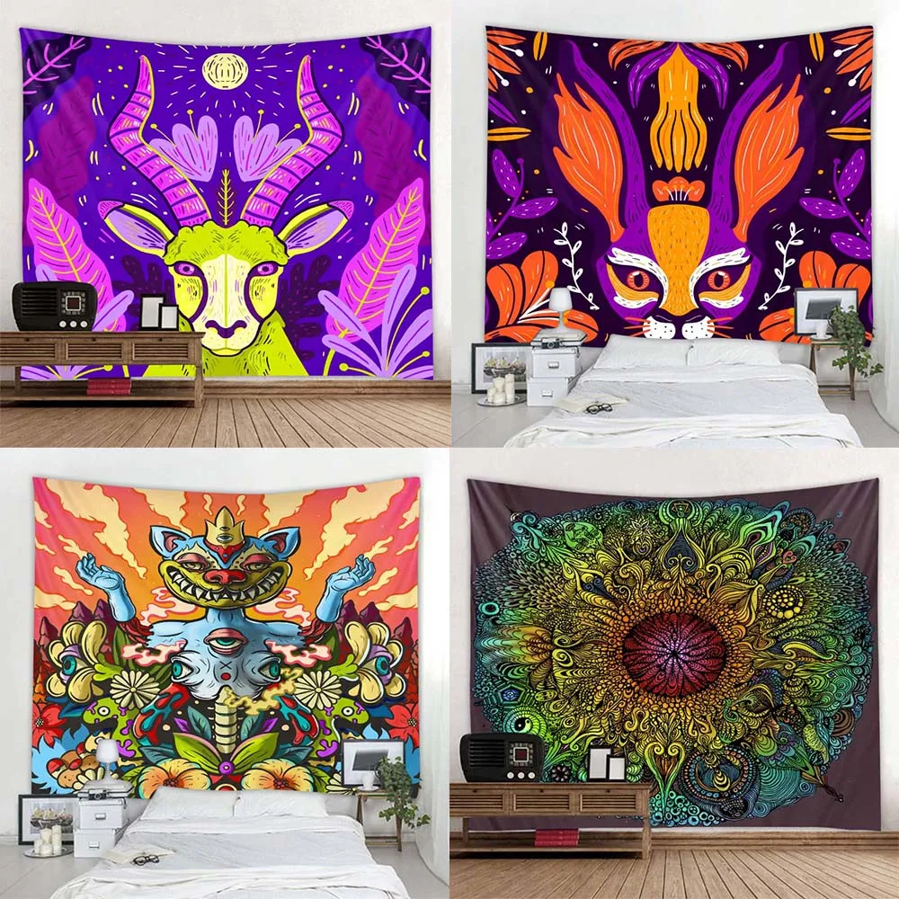 

Customizable Printed Tapestry Psychedelic Pattern Wall Hanging Home Wall Decor Aesthetic Room Yoga Mat Sheet Beach Mat