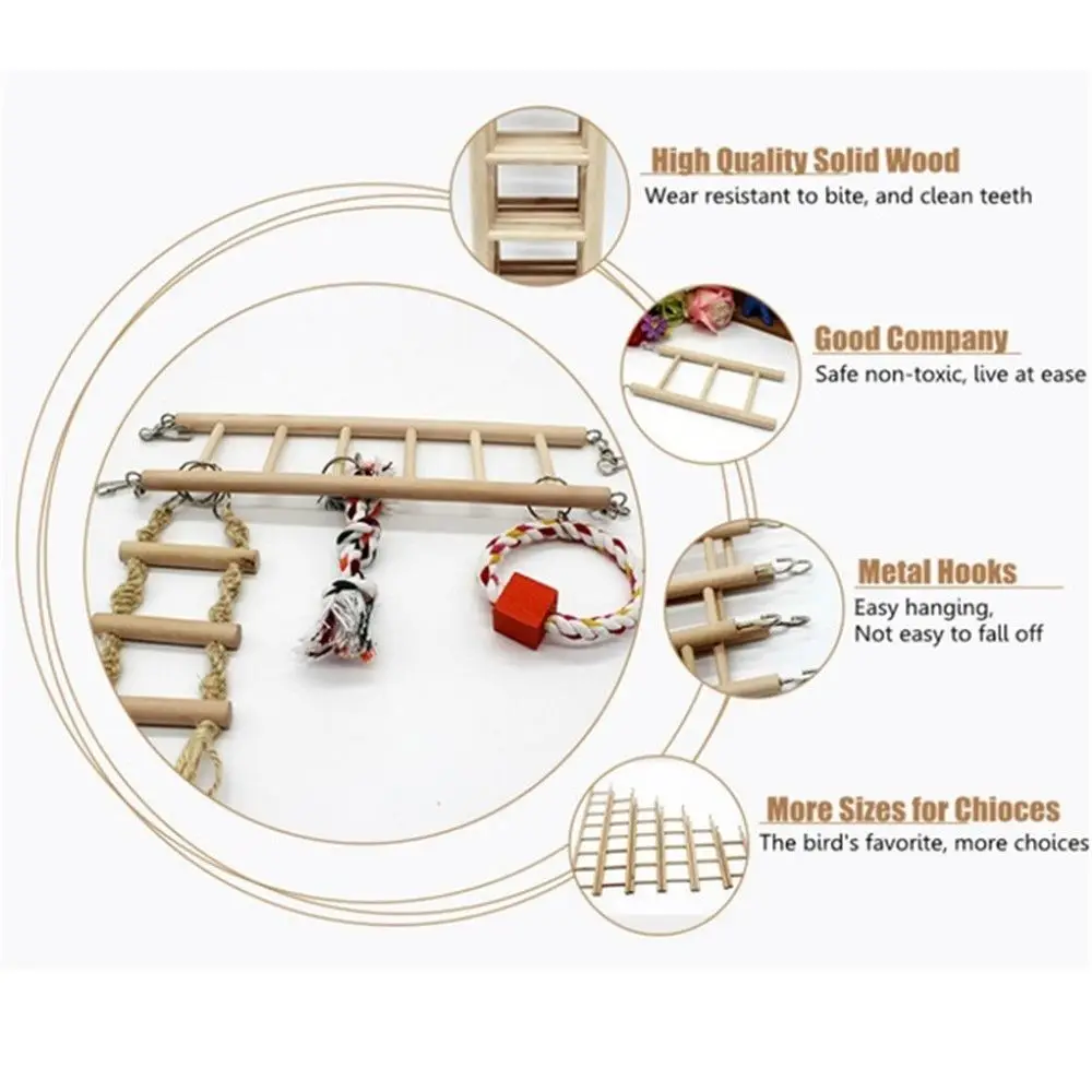 DIY HandCraft Birdcage Wood Parrot Toys Climbing Ladder Hamsters Toy Bird Supplies 4