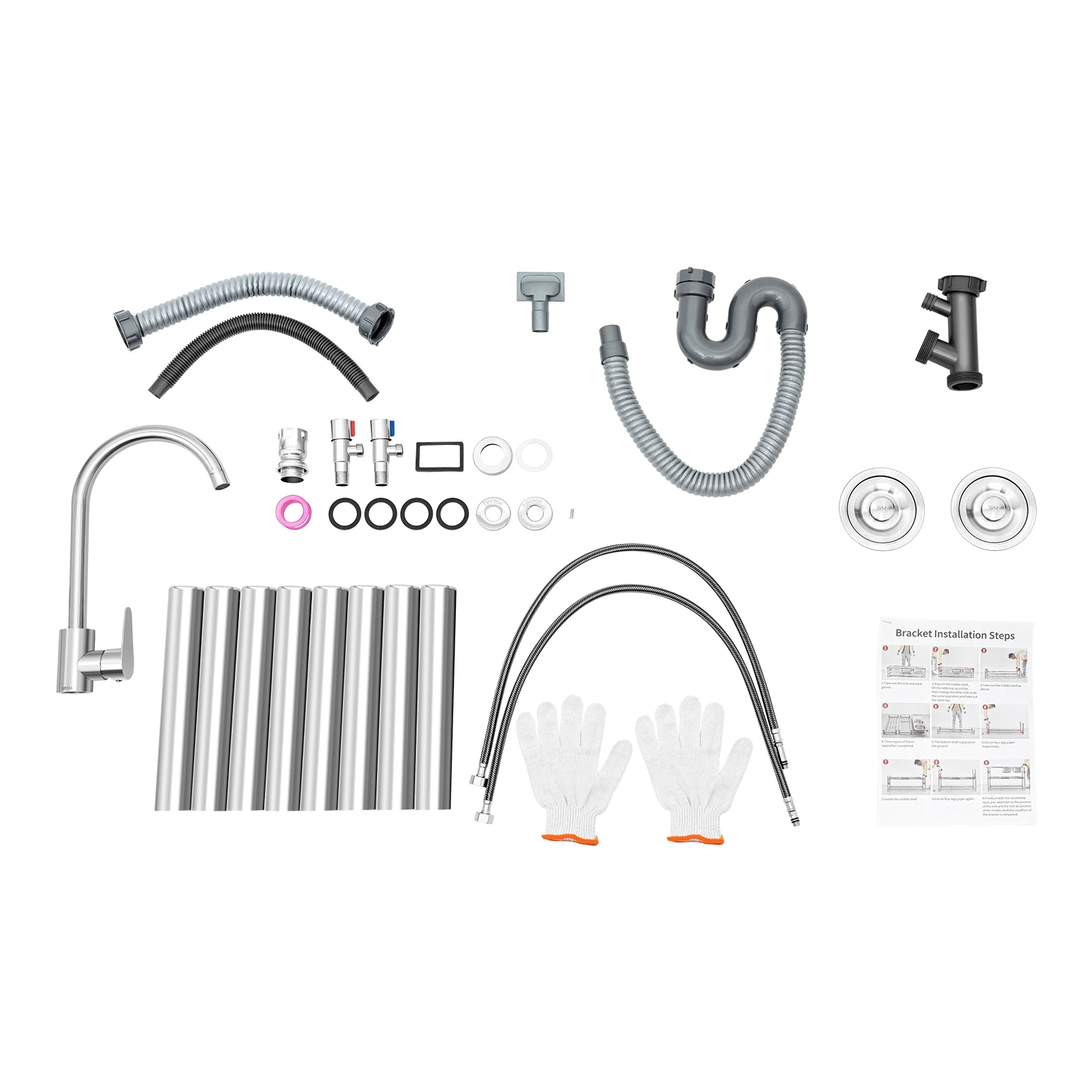 Kitchen Commercial Sink with 2 Bowls 2 Compartment Utility Sink with 2 Drainer & 2 Shelves 304 Stainless Steel 4