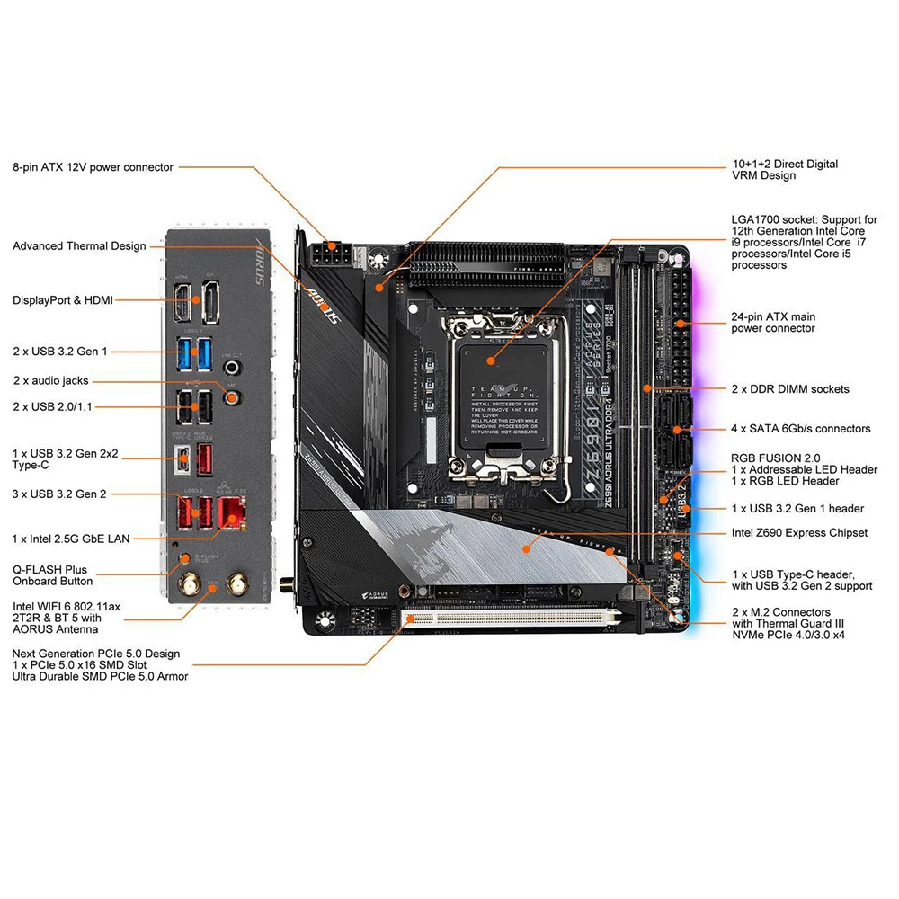 

Z690I AORUS ULTRA DDR4 For Gigabyte LGA1700 Z690 2*DDR4 64GB Mini-ITX Desktop Motherboard