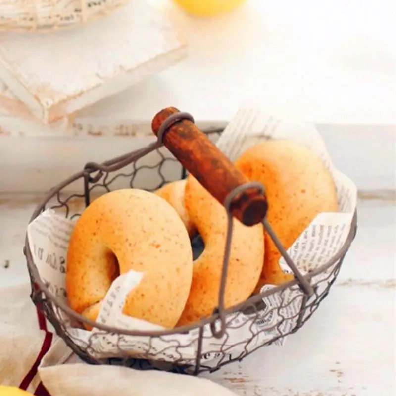 Cestino portaoggetti per uova da cucina Cestino per frutta creativo Portaoggetti per contenitore per verdure in ferro retrò con manico in legno - immagine 3