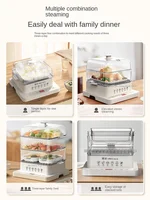 Electric Steamer Multifunctional Household Three Layer 40L Stainless Steel Large Capacity Steam Box Cooking and Breakfast 2