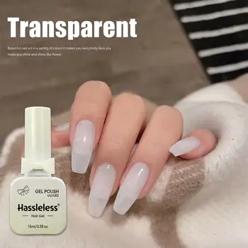 Smalto gel per unghie Hassleless Pudding Milky White, smalto gel UV a colore puro, per professionisti, principianti, nail art fai da te, 15 ml