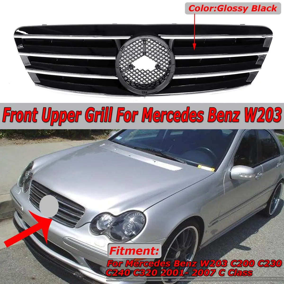 W203 Grill Car Front Bumper Grille Racing Grill Body Kit For Mercedes Benz  W203 C200 C230 C240 C320 2001-2007 Car Accessories