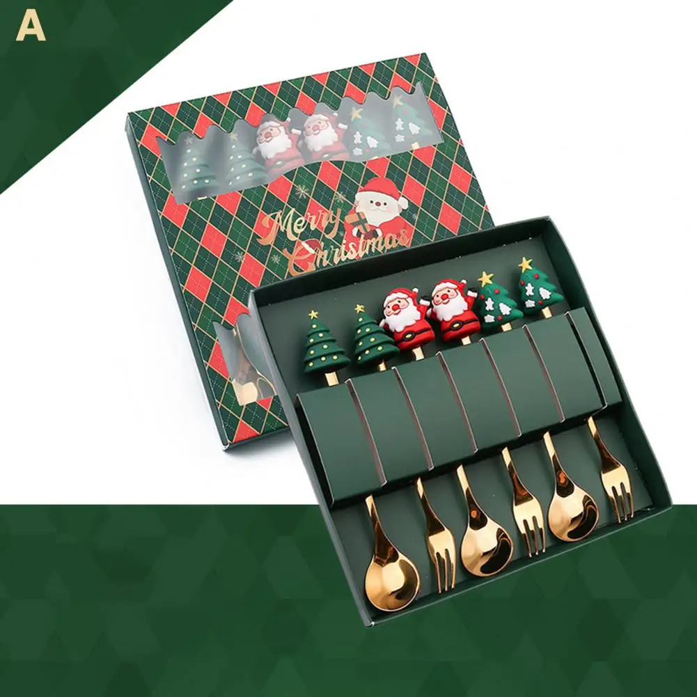 

Smooth Surface Fork Spoon Kit Stainless Steel Cutlery Fork Set Festive Stainless Steel Cutlery Set with Xmas Charm for Christmas