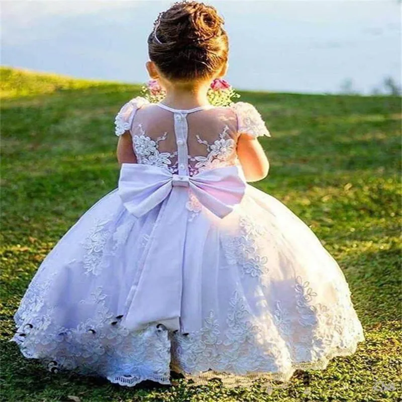 

Lace Flower Girl Dresses Cute Baby Puffy Princess Dresses For Girl Kids Birthday Party Gown First Communion Ground Length