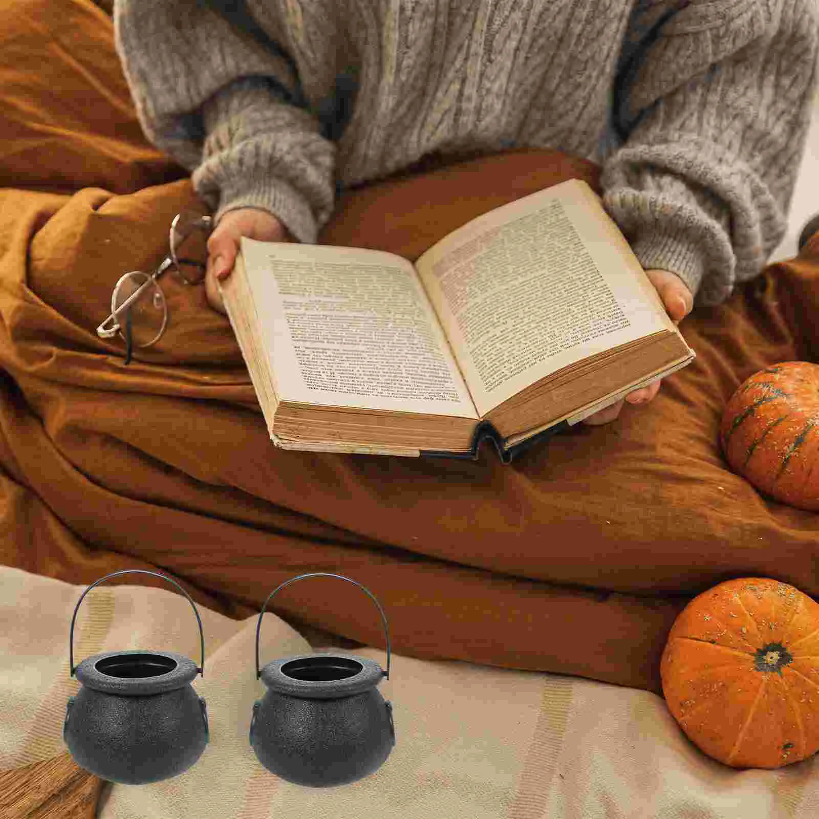 

Halloween Room Decor Candy Halloween Bucket Pumpkin Cauldron Mini Witch Plastic Treat Black Cauldrons Pail Holder Jar Novelty