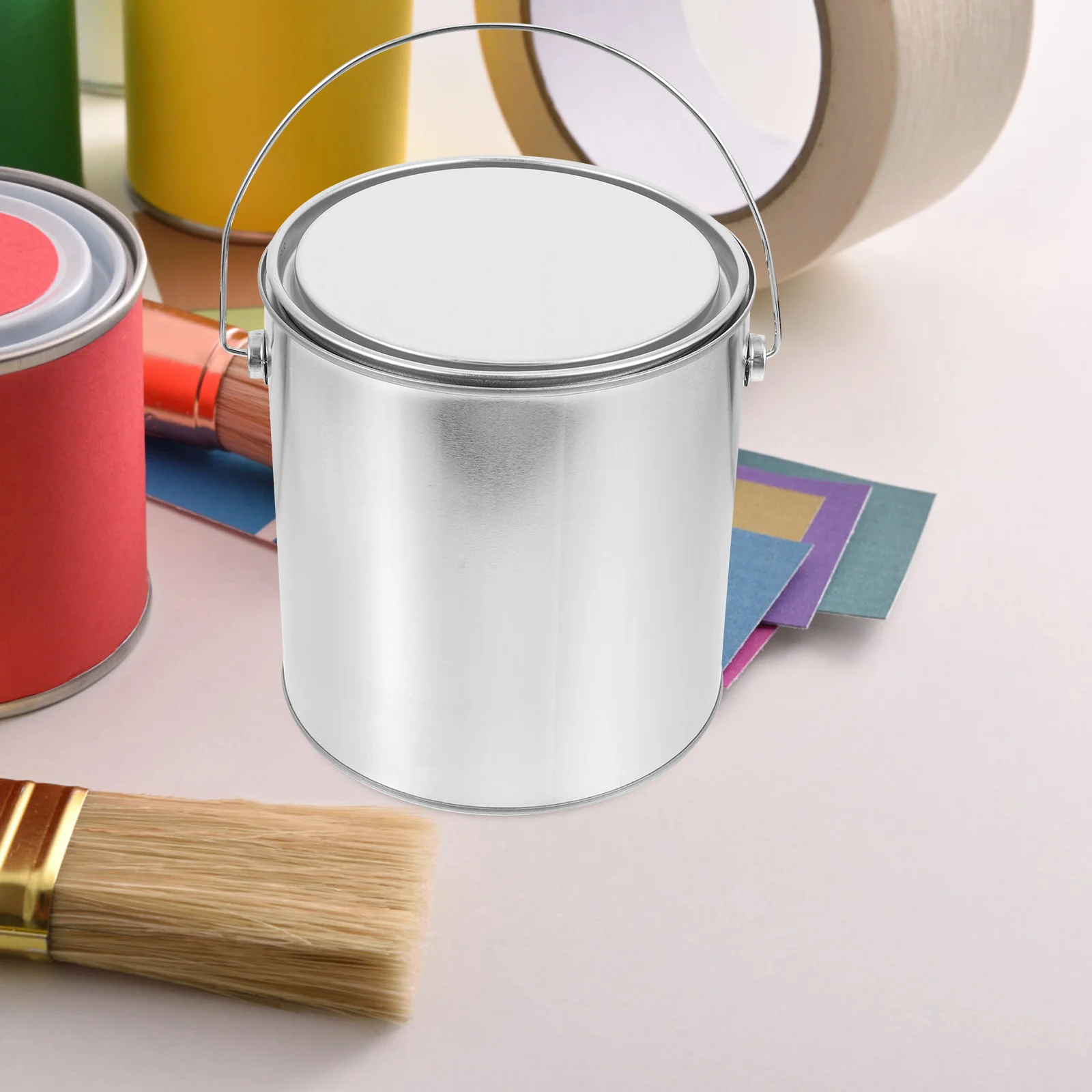 3L Heavy Duty Empty Paint Bucket With Lid Handle Portable Storage Can Tin Container For Projects Round Iron Drum Painting