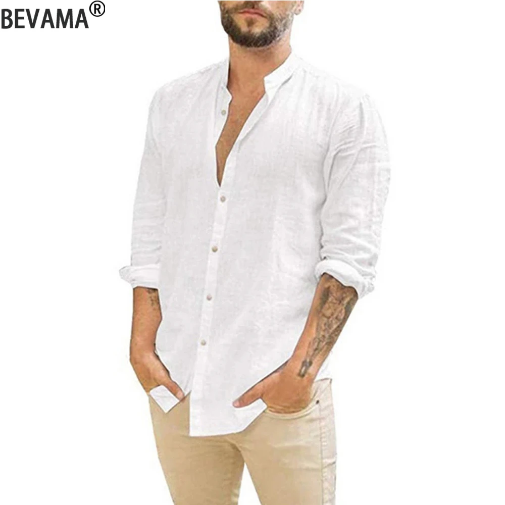 Mens Casual Button Down Linen Shit Solid Colo, Oll-up