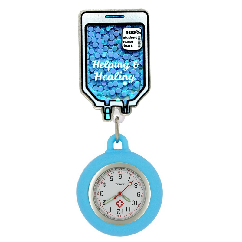 Sliding Shiny Stars Plastic Retractable Hospital Medical Icons Heart Nurse Doctor FOB Pocket Watches Clip Hang Medicine Clock pocket watch