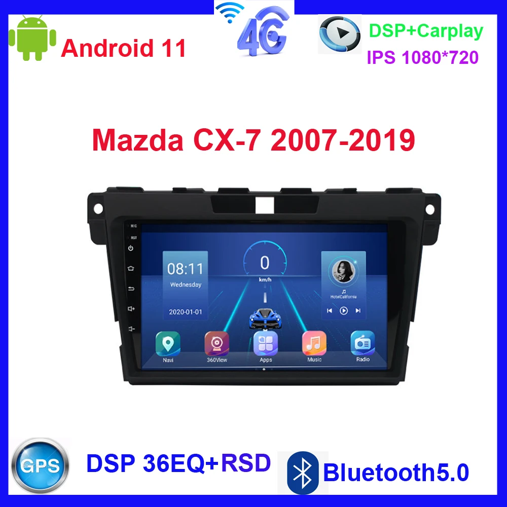 Lettore Di Navigazione Gps Audio Android Radio Per Mazda Cx7 Cx-7 Supporto Bose Soundsport Free 2009-2014 8 Core, Dsp 48Eq Qled