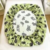Cat Printed Bed Sheet Green Color Single/Queen/King Size Fitted Sheet with Elastic Band Cartoon Style Bed Sheet for Kids 6