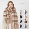 Womens Scarf Winter Thick Warm Big Colorful Checked Neckerchief Thick Warm Soft Scarves Casual Tassel Blanket Scarf