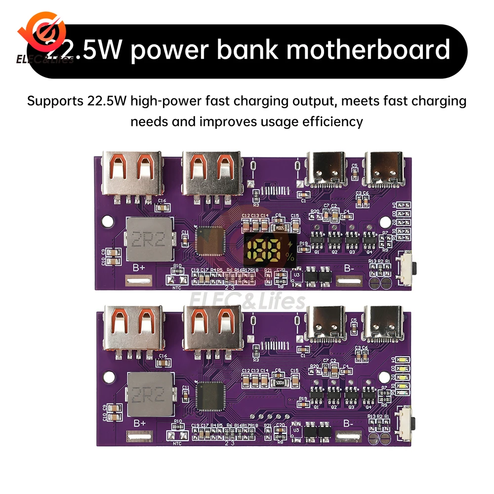 Circuito del modulo di alimentazione mobile a ricarica rapida bidirezionale Power Bank da 22,5 W con supporto USB digitale/illuminato tipo C QC4 + PD3.0 - Image 3