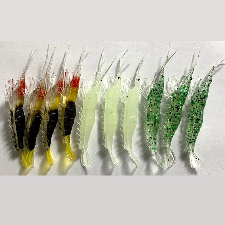 10 개/몫 8cm 2g 소프트 낚시 미끼 새우 미끼 낚시 미끼 소프트 새우 미끼 빛나는 글로우 새우 미끼