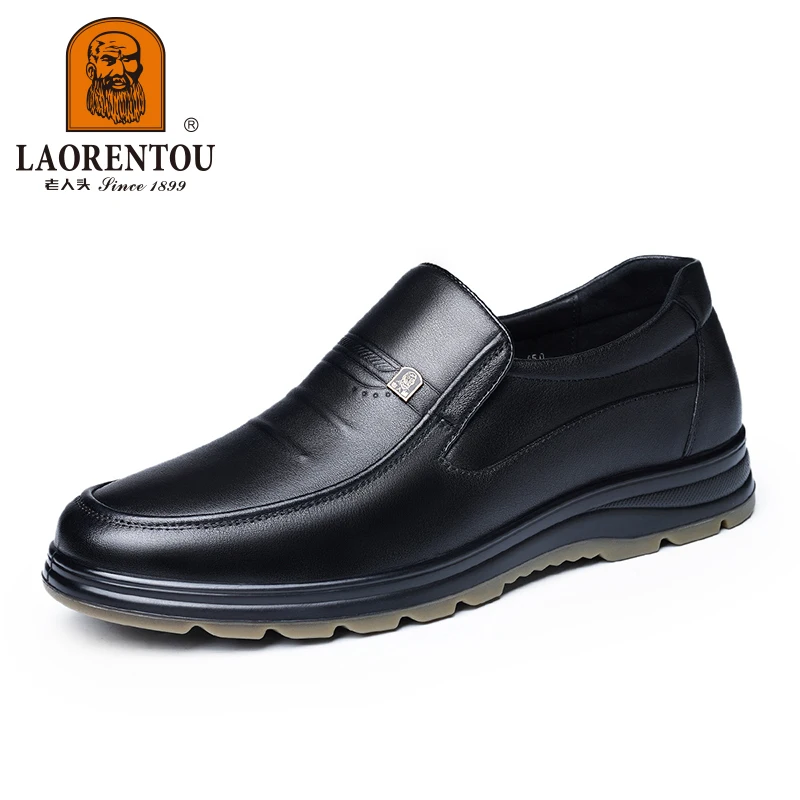 LAORENTOU genuine cowhide breathable business casual men's leather shoes, wear-resistant cow tendon thick sole, soft black shoes 4