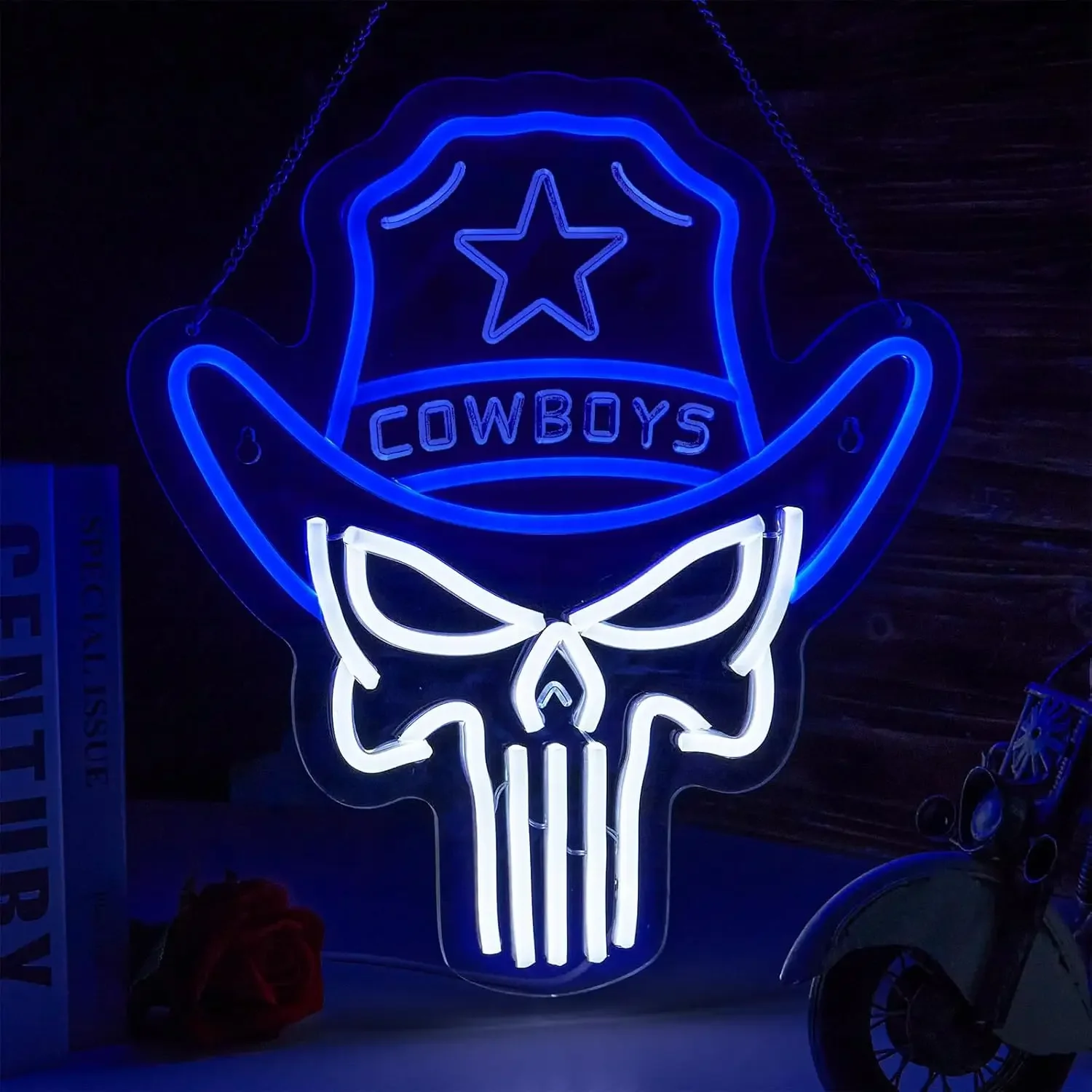 Cowboy Neon Sign Skull LED Sign Punisher Neon Light Wall Decor for Teen Room Decor Hip Hop Party Signs for Bedroom Man Cave Bar