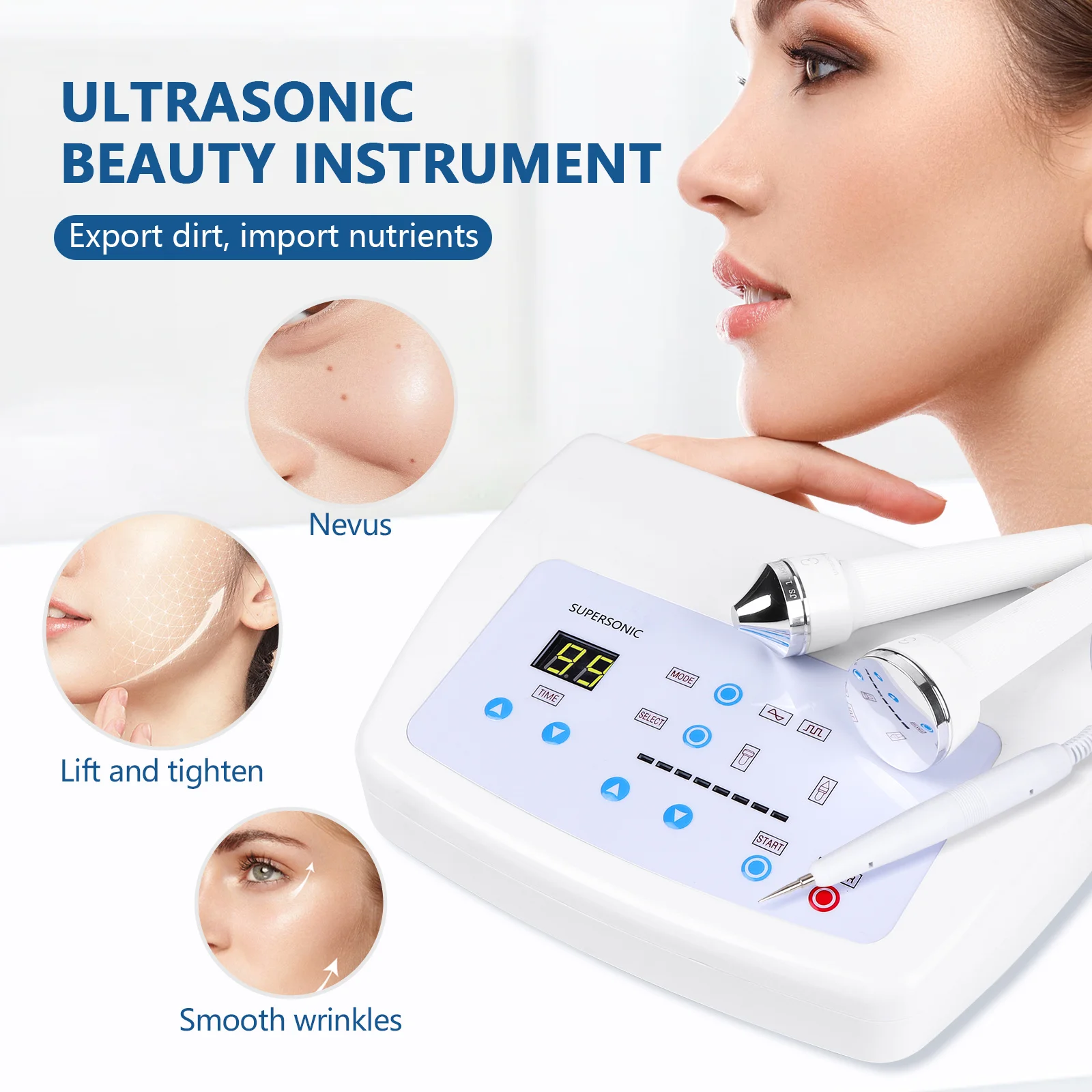 3-IN-1 Ultrasonic Facial Skin Care Beauty Machine Ultrasound Body Face Eyes Massage Machine With Freckle Removal Plasma Pen Facial Massager Face Massager Skin Therapy Wand Facial Therapy Wand Facial Beauty Wand