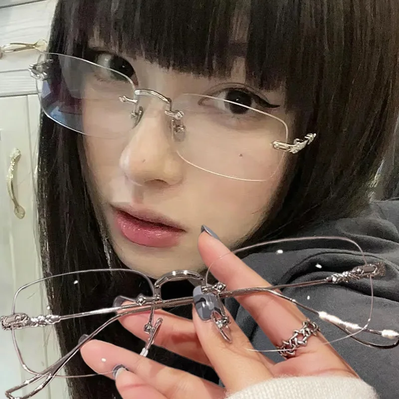Eyeglasses Transparent Square Rimless Blue Light Blocking Fashion Frameless For Women Men Silver Computer
