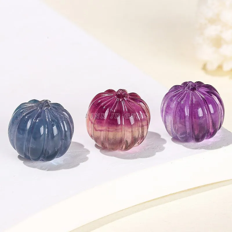 10 Pcs/lot Natural Fluorite Carved Pumpkin Shape Bead Random Color Crystal Spacer Bead For Jewelry Making Christmas Accessory 2