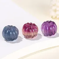 10 Pcs/lot Natural Fluorite Carved Pumpkin Shape Bead Random Color Crystal Spacer Bead For Jewelry Making Christmas Accessory 2