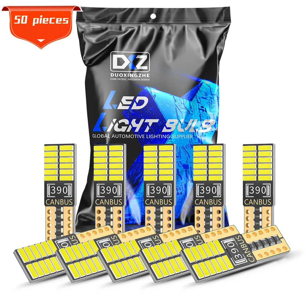 

DXZ 50PCS W5W T10 LED Bulbs Canbus 24SMD 12V 6000K White 194 168 Car Interior Map Dome Lights Parking Light Auto Signal Lamp