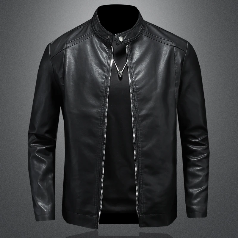 

Men Large Black Leather Jacket New Men Leather Jacket Classic Slim Fit Motorcycle PU Leather Jacket Solid Color Standing Collar
