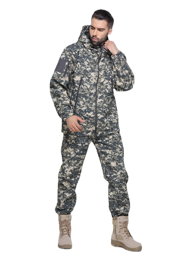 Camouflage TAD Shark Skin Soft Shell Plush Thickened Windproof, Waterproof and Warm Tactical Training Outdoor Assault Suit