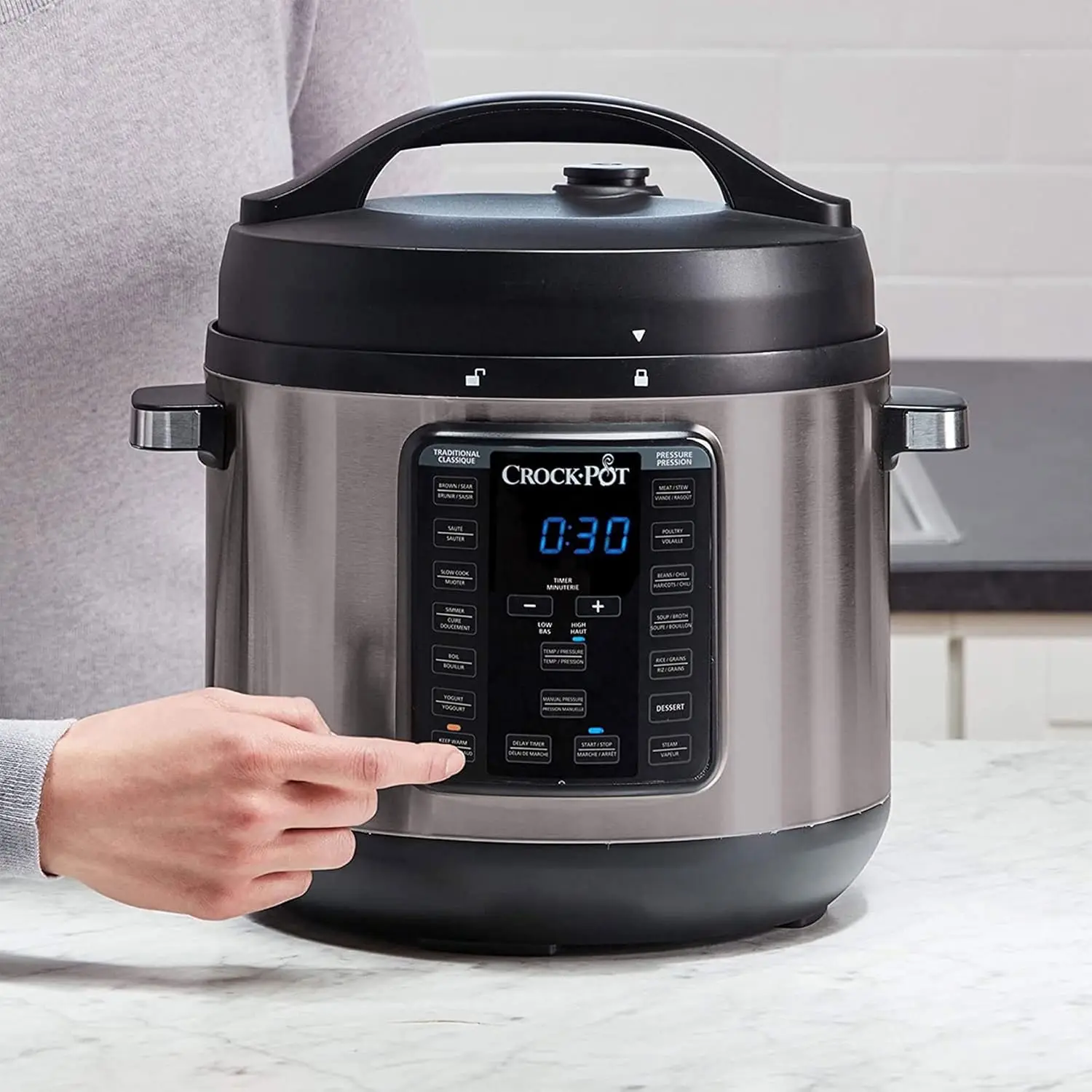 8-Quart Multi-Use XL Express Crock Programmable Slow Cooker and Pressure Cooker with Manual Pressure, Boil & Simmer, B 2