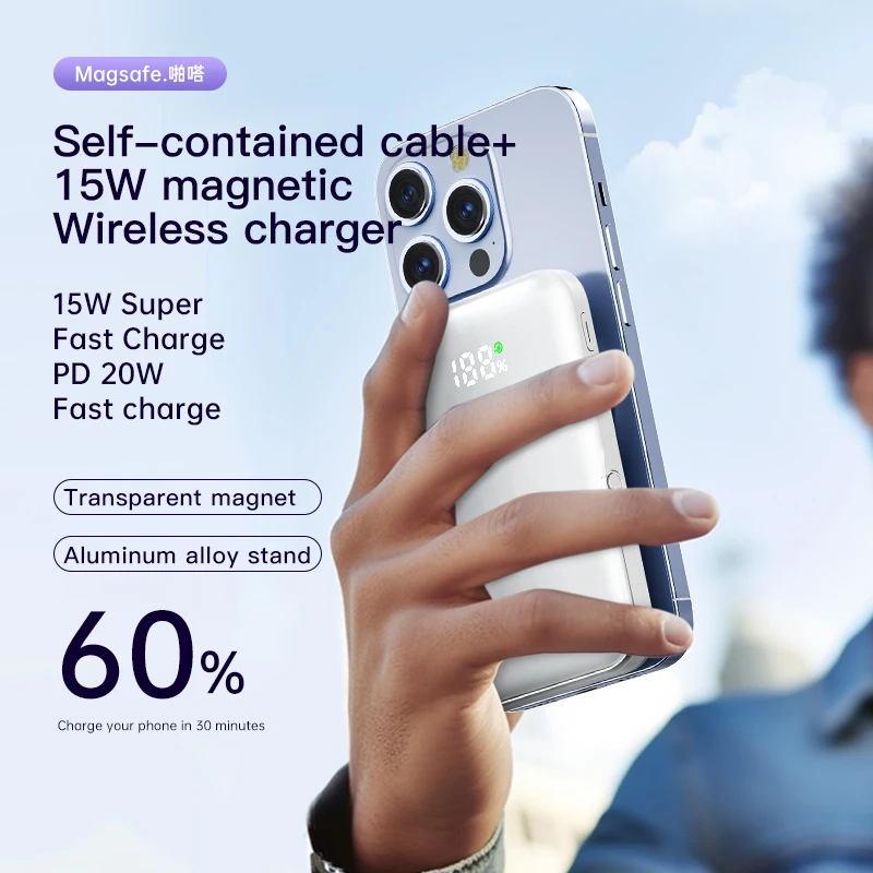 Travel 10000mAh Powerbank For Magsafe Wireless Charger Power Banks Fast Charge External Battery With Bracket For iPhone 15 14 13 3