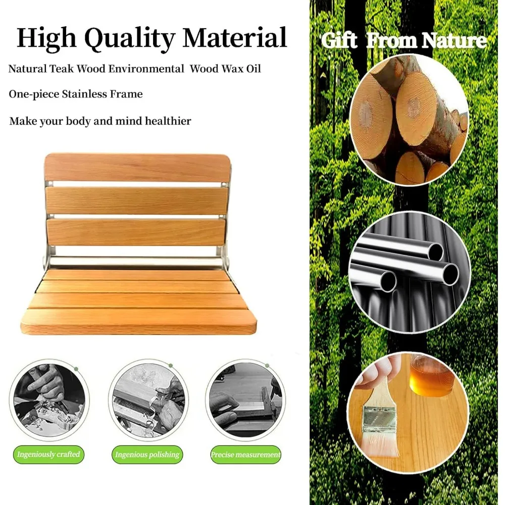Folding Shower Seat Wall Mounted Foldable Shower Bench,Home Care Teak Shower Seat The Anti Pinch Design Makes Folding Safer 4