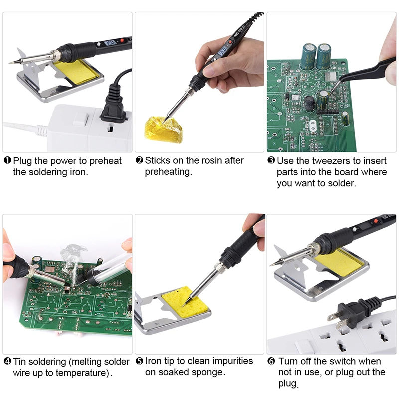 80W Electric Soldering Iron Adjustable Temperature LCD Digital Display 220V/110V Solder Station Welding Repair Tool Kit 908S hot air rework station