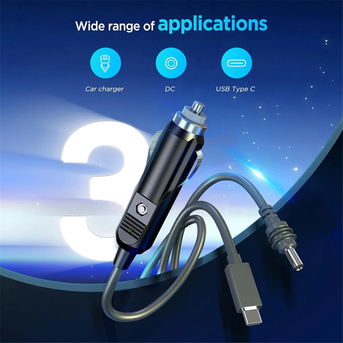 A04R-For Starlink Mini 100W Cable 3-in-1 Power Cable 5M Car Charger+DC Cable+Type-C to DC