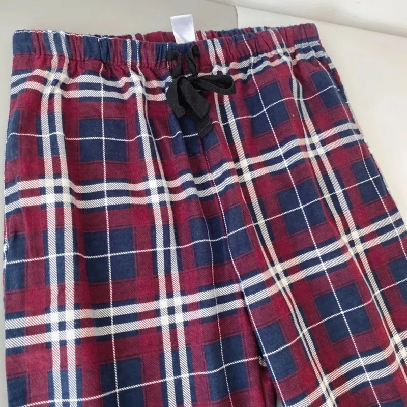 Men's Pants Pajama Plaid Cotton Plush Cloth Male Sleeping Bottoms