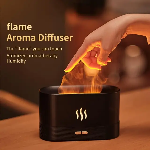 Aroma diffuser Air humidifier Ultrasonic cold mist atomizer Led essential oil simulation seven color flame lamp diffuser bedroom 3