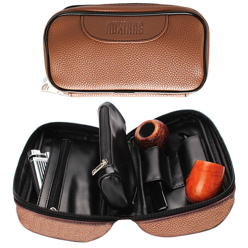 PU Leather Tobacco Smoking Pipe Bag for 2 pipes Portable Herb  Pipe Case Smoke Tool Built-in small pocket for tobacco accessory