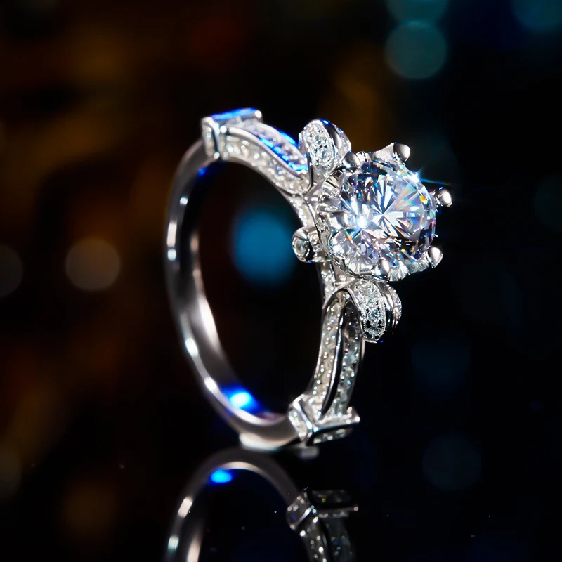 

Luxury 2 Carat Flower Wedding Band Cubic Zirconia Diamond Rings for Women Real S925 Sterling Silver Engagement Fine Jewelry 2023