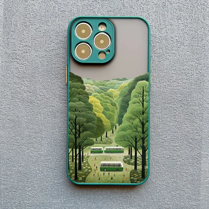 Bergwald-Landschaft Autobahn Bus Handyhülle für iPhone 17 16 13 12 Mini 11 Pro Max 15 14 Pro Max Plus XR XS X Rückseite – Detail 4