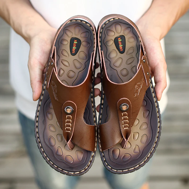 

Сандалии мужские из натурального спилка, пляжные шлепанцы, Брендовые повседневные тапочки, кроссовки, летняя обувь