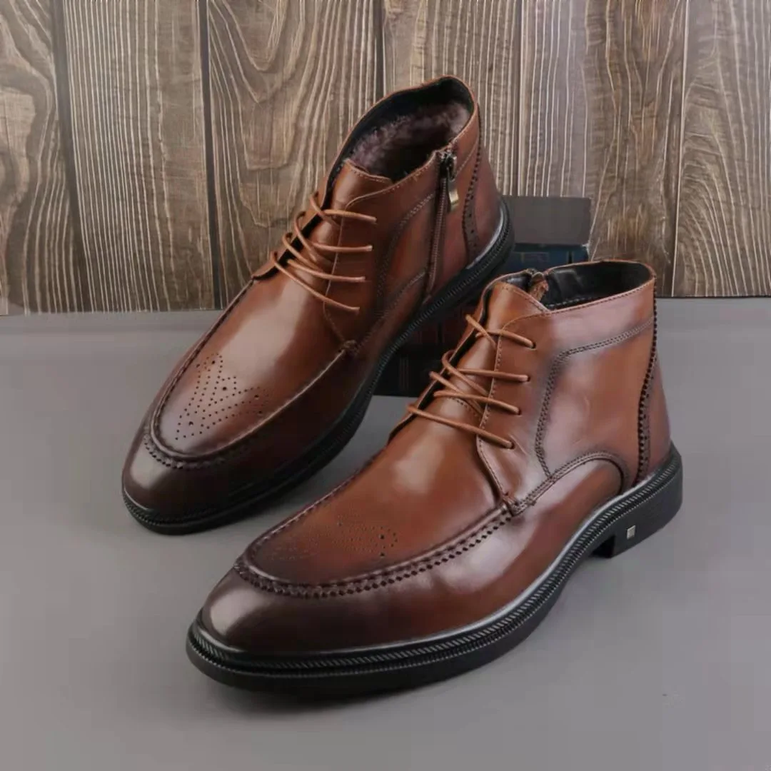 Withered Nordic Winter Men's Leather Boots -30 Business Cowhide Shoes Man Degrees Celsius Warm Wool Plush Ankle Boots
