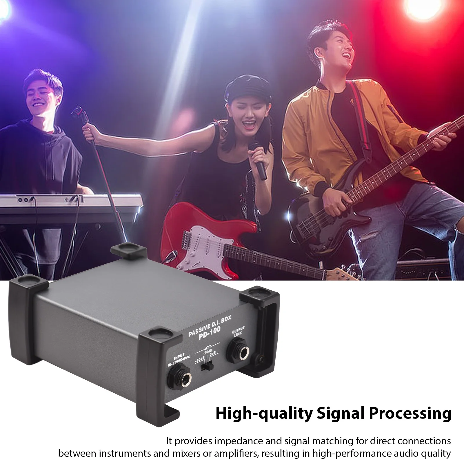 2 Channels Passive DI-Box Unit Hum Eliminator 1/4'' instrument Direct Box to XLR Professional Impedance Transform Audio Isolator