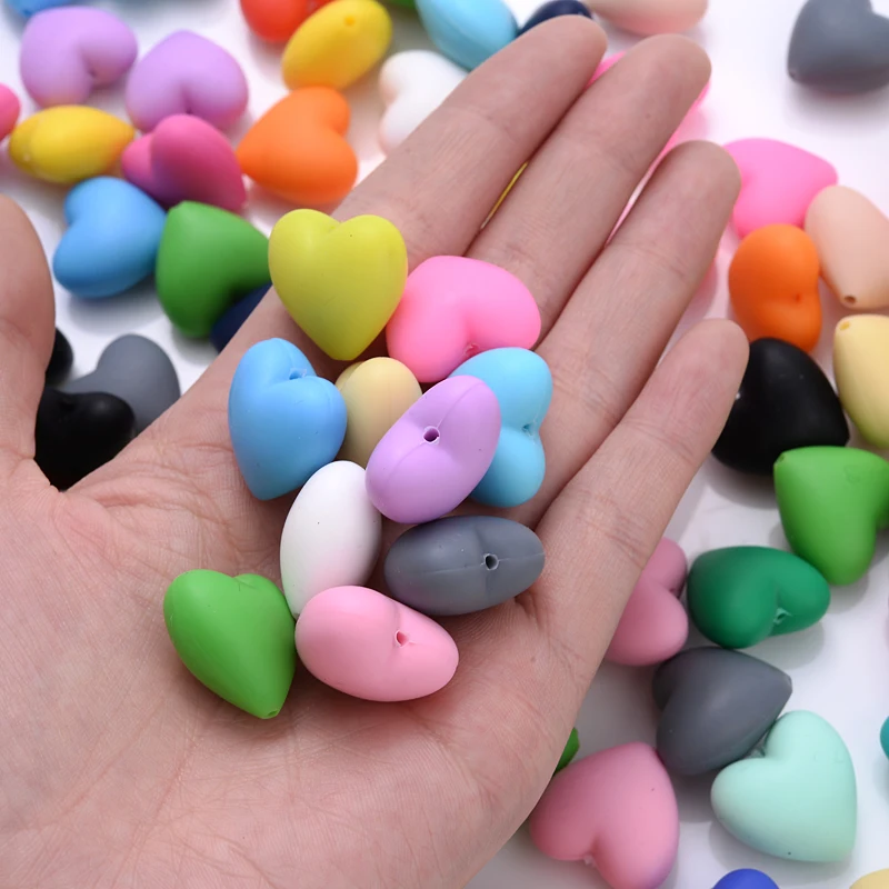 10-Pack Eco-Friendly Peach Heart Silicone Beads for DIY Teething Accessories
