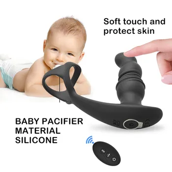 Thrusting Prostate Massager Anal Vibrator Male Masturbator Buttplug Delay Ejaculation Lock Double Rings Erotic Anal Toys for Men 2