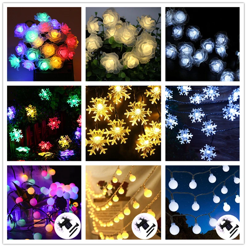 Solar Garlands Light 5m 7m 12m Snowflake Flower Solar Lamp Power LED String Fairy Lights Garden Christmas Decor for Outdoor solar wall lights outdoor